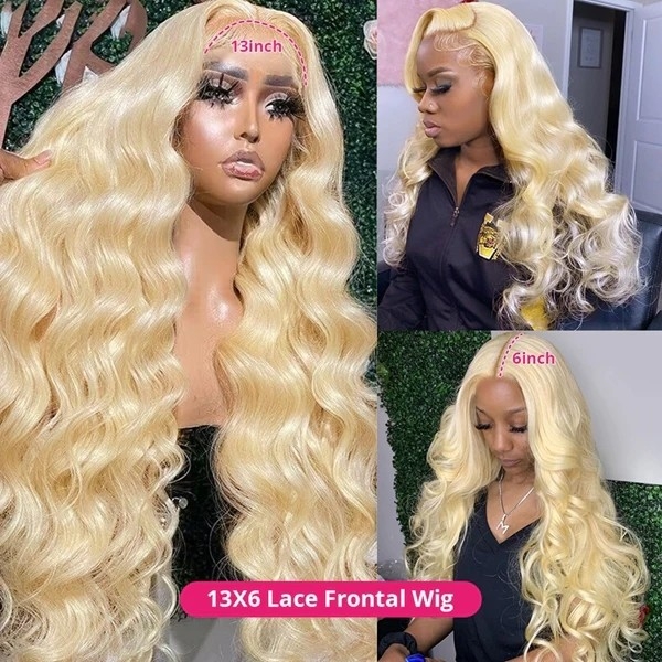 32-Inch Blonde Body Wave Glueless Human Hair Wigs - 13x4 HD Transparent 613 Lace Front Wigs