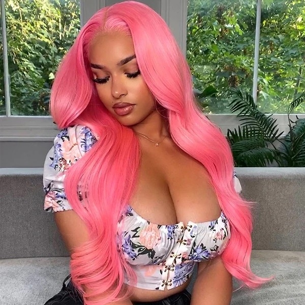 Pink Elegance in a 180% Density Wig - 30-Inch Body Wave, 13x4 HD Lace Front, Colored Human Hair Wigs