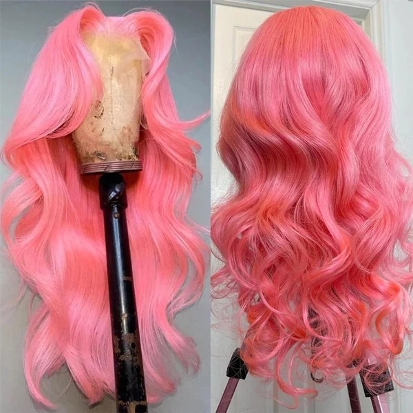 30-Inch Vibrant Pink Body Wave Glueless HD Lace Front Wigs - Colored Human Hair Wigs with Natural Look