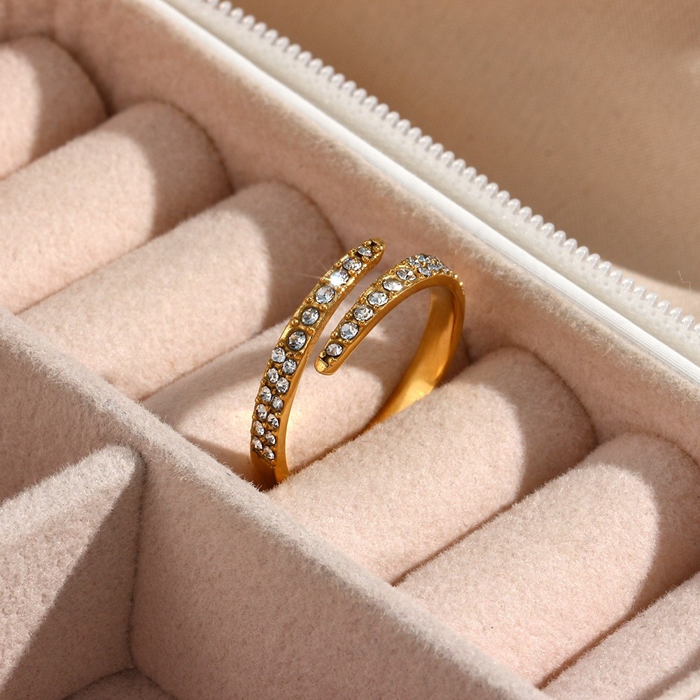 2023 New Simple Zircon Open Ring: 18K Gold-Plated Diamond-Set Niche Design Ring