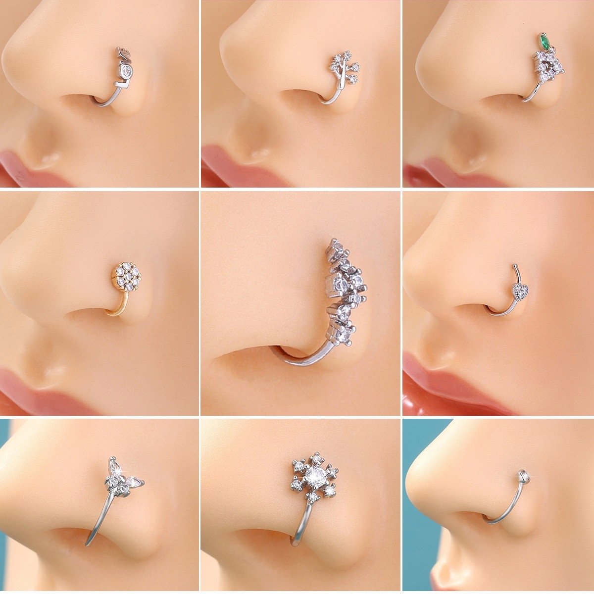 Hot-selling Electroplated Amazon Bestseller Series Nose Clip: European and American Copper Inlaid Zircon No-Hole Piercing Clip-On Faux Nose Ring, Nose Stud