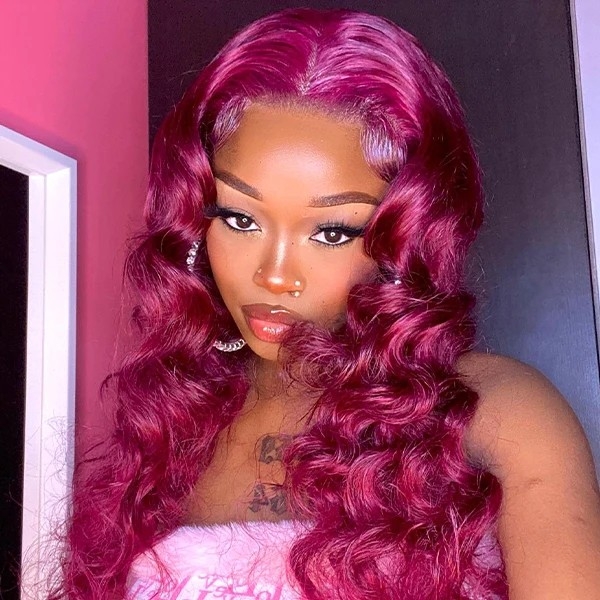 26 Inch 99J Body Wave Lace Front Wig 180% Density Same With Influencer