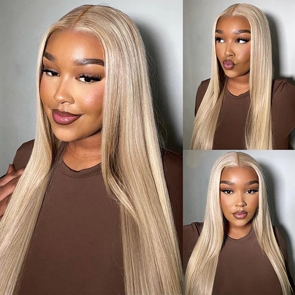 Honey Blonde Highlighted Straight & Body Wave Human Hair Wig with 13x4 HD Lace Front