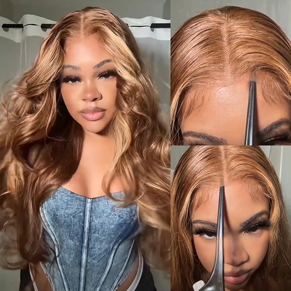 Pre-Bleached Knots Highlight Brown Body Wave Lace Front Wig, 13x4 PPB Glueless