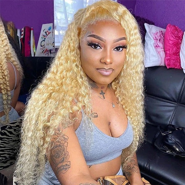 30-Inch 613 Blonde Deep Wave Lace Frontal Wig, Pre-Plucked HD Human Hair