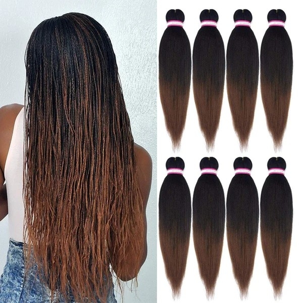 Hannahjanay 1B/30# Pre-Stretched 12-36 Inch Synthetic Braiding Hair, 8 Packs Crochet Extensions