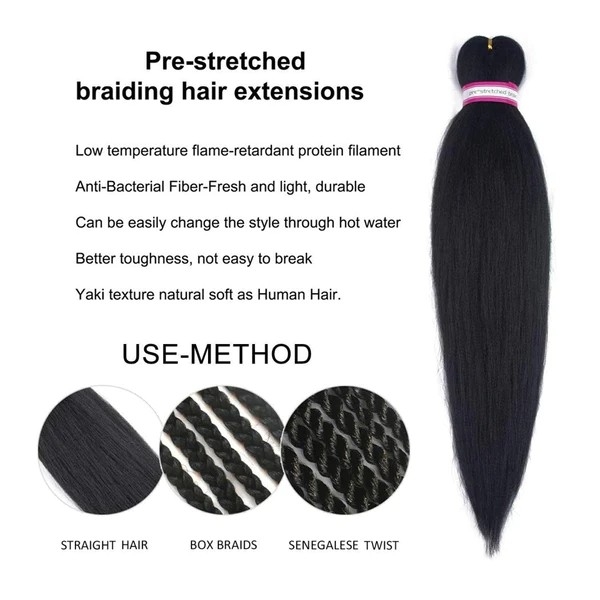 Hannahjanay 1B# Pre-Stretched 12-48 Inch Synthetic Braiding Hair, 8 Packs Crochet Extensions