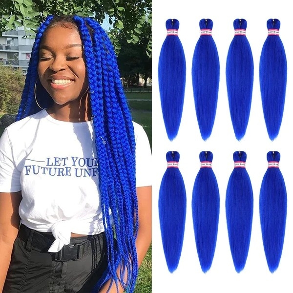 Hannahjanay 20" Blue Pre-Stretched Synthetic Braiding Hair, 8 Packs Crochet Extensions