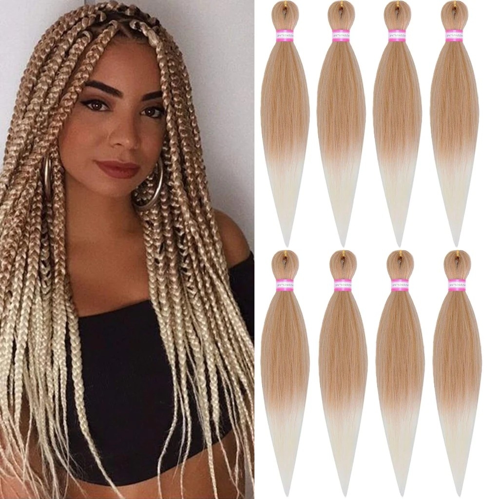 Hannahjanay 27/613 Pre-Stretched 20 Inch Synthetic Braiding Hair, 8 Packs