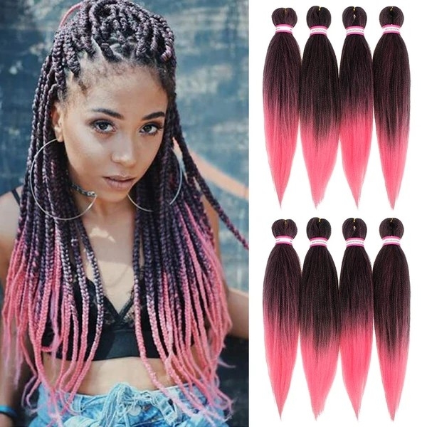 Hannahjanay 20 Inch 1B/Pink Pre-Stretched Synthetic Braiding Hair, 8 Packs