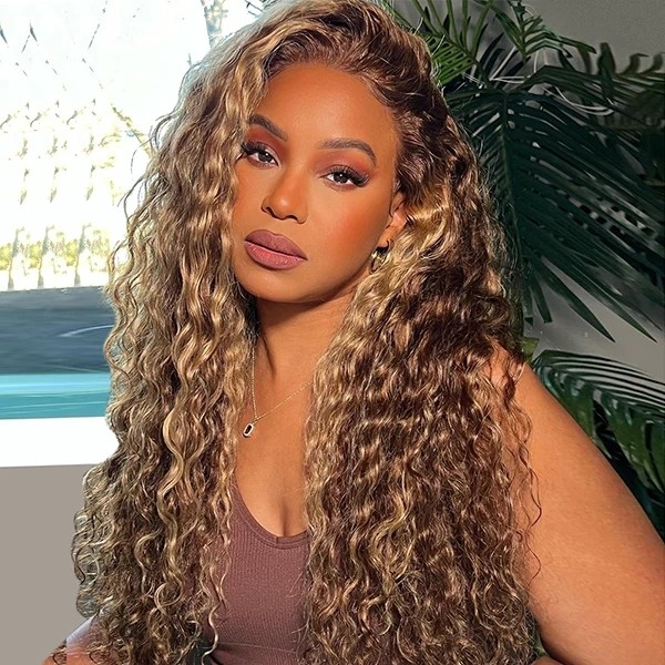 Pre-Plucked Bleached Scalp Knots 13x4 PPB Wear Go Glueless Wigs Highlight Brown Deep Wave Lace Front Wigs