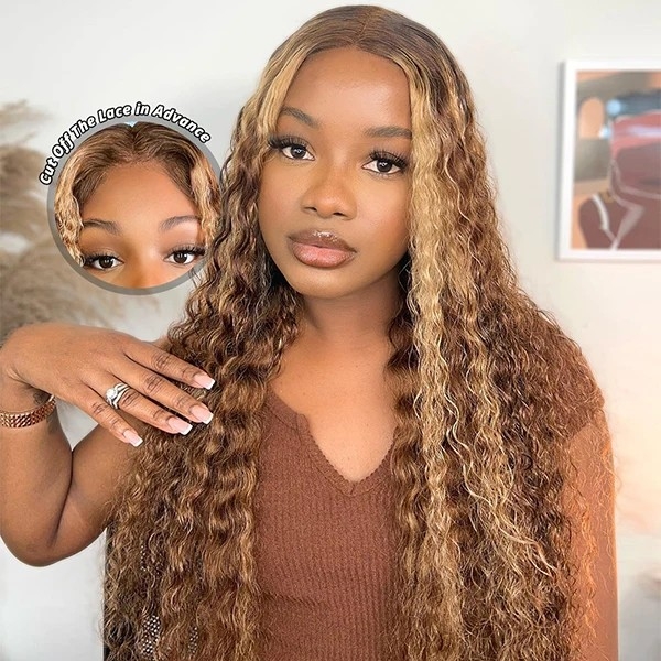 Pre-Processed Deep Wave Lace Front Wig with Highlight Brown Color and 13x4 Lace