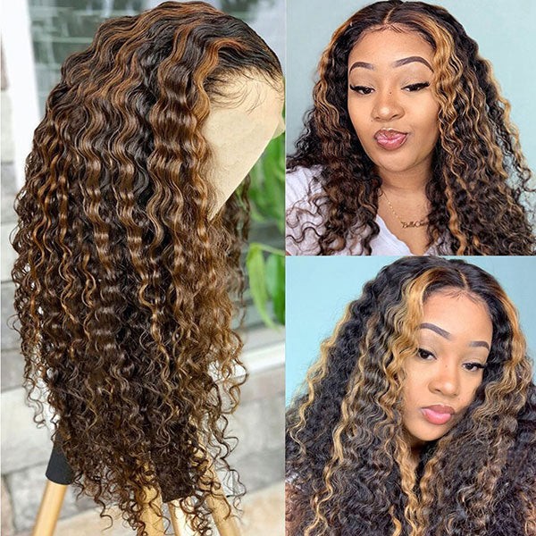 Curlyme Custom Highlighted Deep Wave Lace Front Human Hair Wig