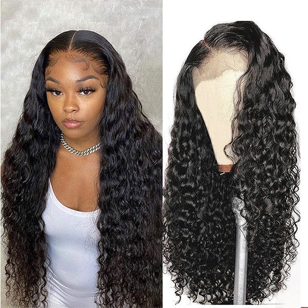 13x4 Lace Front Water Wave Human Hair Wig with HD Lace Frontal