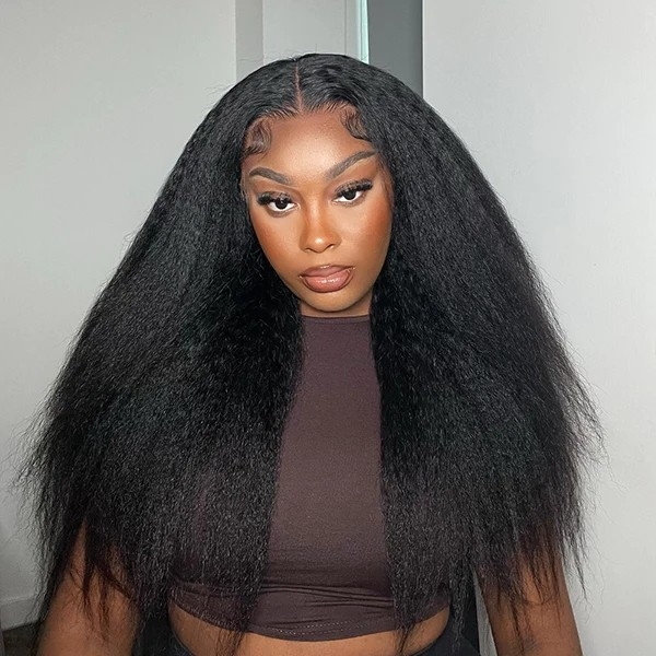 Pre-Plucked Pre-Bleached Knots Wear Go PPB Yaki Human Hair Wigs Kinky Straight 13x4 HD Pre-Cut Lace Front Wig