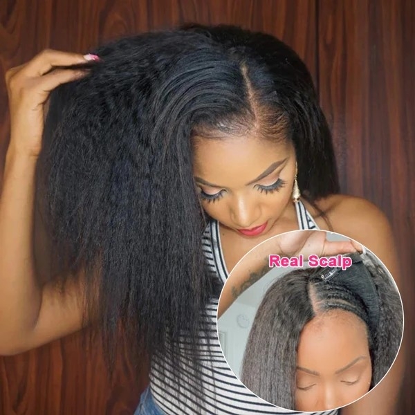 Kinky Straight Glueless V Part Human Hair Wig, Beginner Friendly U Part Wigs