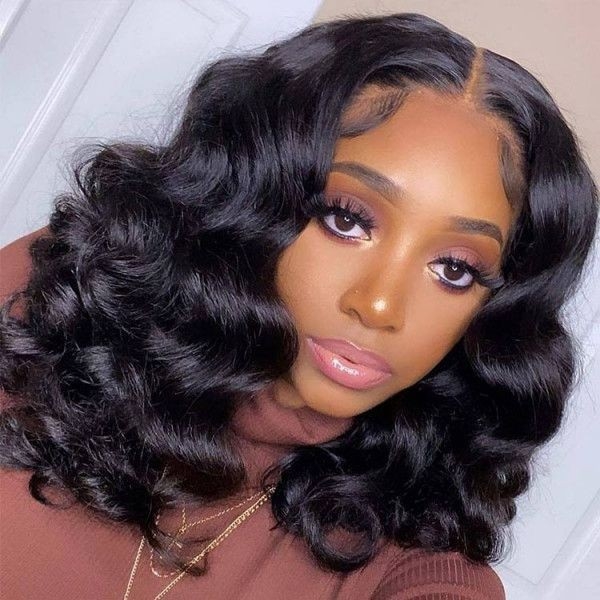 13x4 HD Short Loose Deep Wave Bob Wig, Glueless Brazilian Human Hair, 5x5 Lace Closure