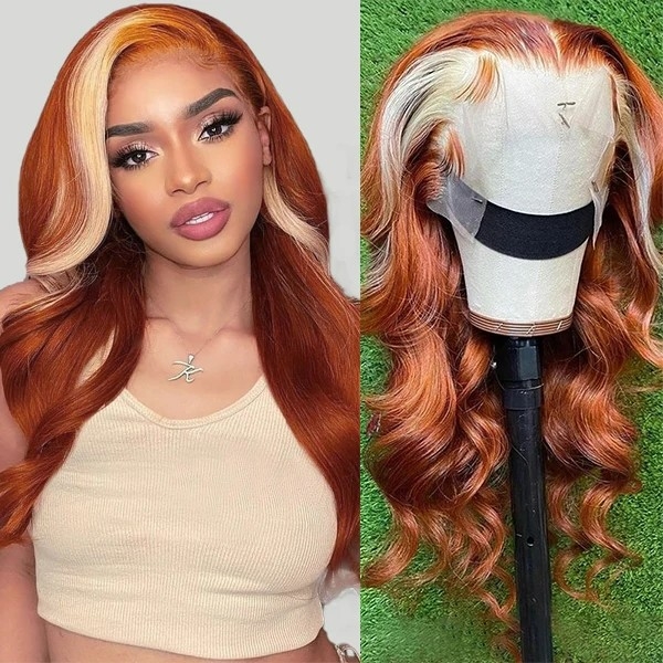 Blonde Orange Colored Wig: Glueless 13x4 HD Lace Front Wig in Ginger Blonde Body Wave Style