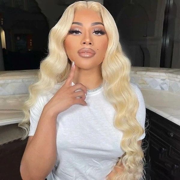 Honey Blonde Part Wig in 613 Body Wave: HD Lace Front Wig with Human Hair