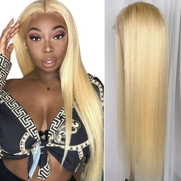 Glueless Human Hair Wig in Honey Blonde: 613 Blonde Lace Part Wig