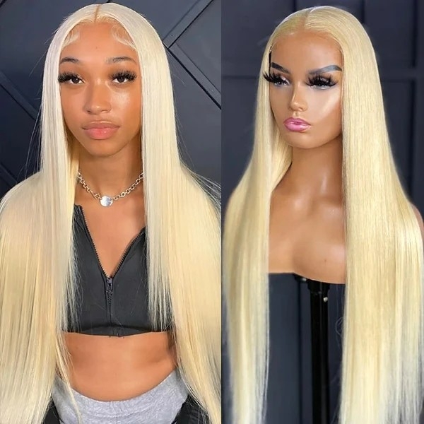 Blonde Straight Human Hair Wig: 613 HD 13x4 Lace Front Wigs in 30-Inch Length