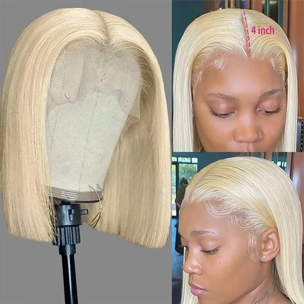 Straight Short Bob Human Hair Wigs: 613 Blonde Bob Lace Front Wig with 13x4 Cap