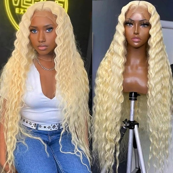 150% Density Loose Deep Wave Lace Front Wig: 613 Honey Blonde Lace Front Human Hair Wigs in 13x4 Cap