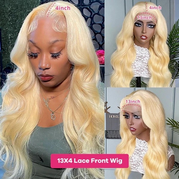 30 Inch Blonde Glueless Body Wave Human Hair Wigs 13x4 HD Transparent 613 Lace Front Wigs