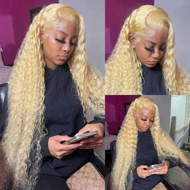 613 Blonde Water Wave 13x4 Lace Front Wig Transparent HD Lace Human Hair