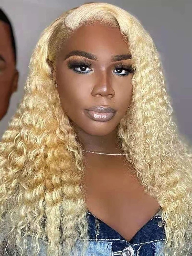 Mismarialee 613 Blonde Kinky Curly Human Hair Wigs 13x4 Lace Front Wigs