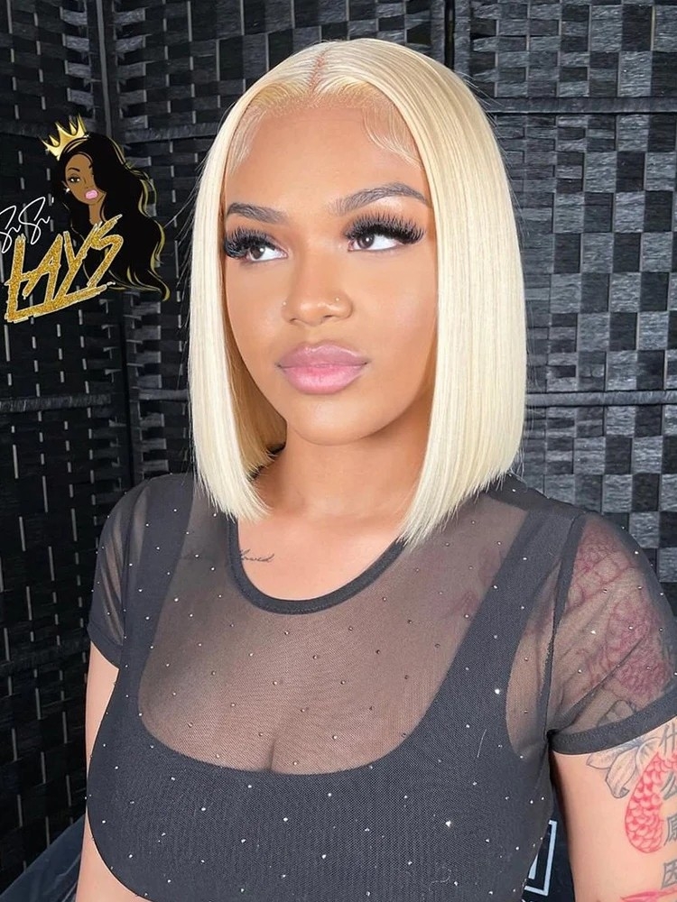 Mismarialee Short 613 Blonde Straight Hair 13x4 Lace Front Bob Wigs Human Hair