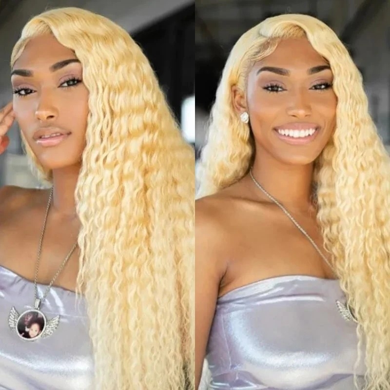 613 Blonde Water Wave 13x4 Lace Front Wig Transparent HD Lace Human Hair