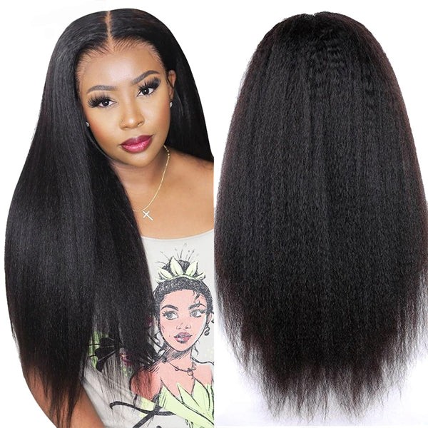 Kinky Straight Lace Front Extension 13x4 HD Glueless Lace Frontal Extension Yaki Wear & Go Human Hair Extensions