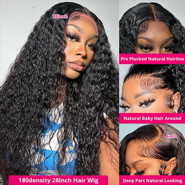 Achieve a wet and wavy look with these 30-inch glueless water wave human hair wigs They feature pre-plucked hairlines and 13x4 or 13x6 HD lace fronts