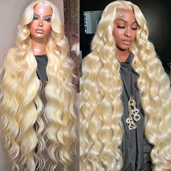 Elevate your style with these 30-inch glueless blonde body wave human hair wigs They come with a 13x4 HD transparent 613 lace front