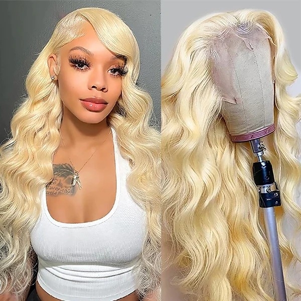 Experience elegance with Mismarialee's 30-inch glueless 613 blonde body wave human hair wigs They come with a 13x4 HD lace frontal