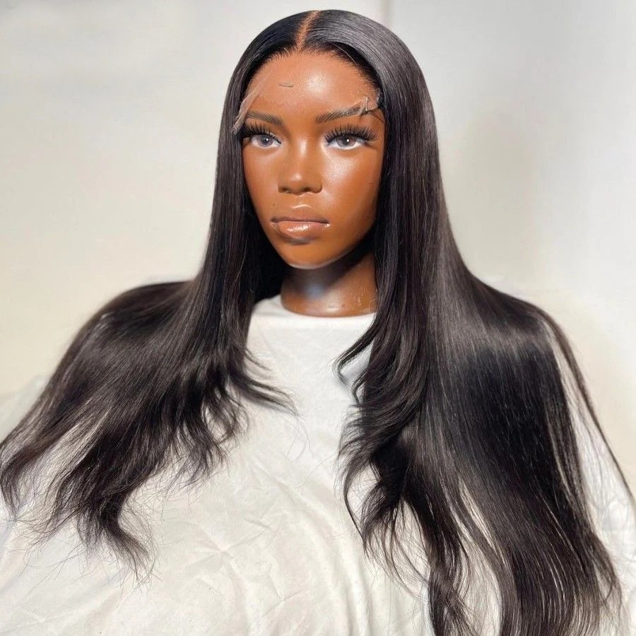 Achieve a natural look with Mismarialee's pre-plucked straight glueless wig, featuring a 6x6 skinlike real HD lace closure