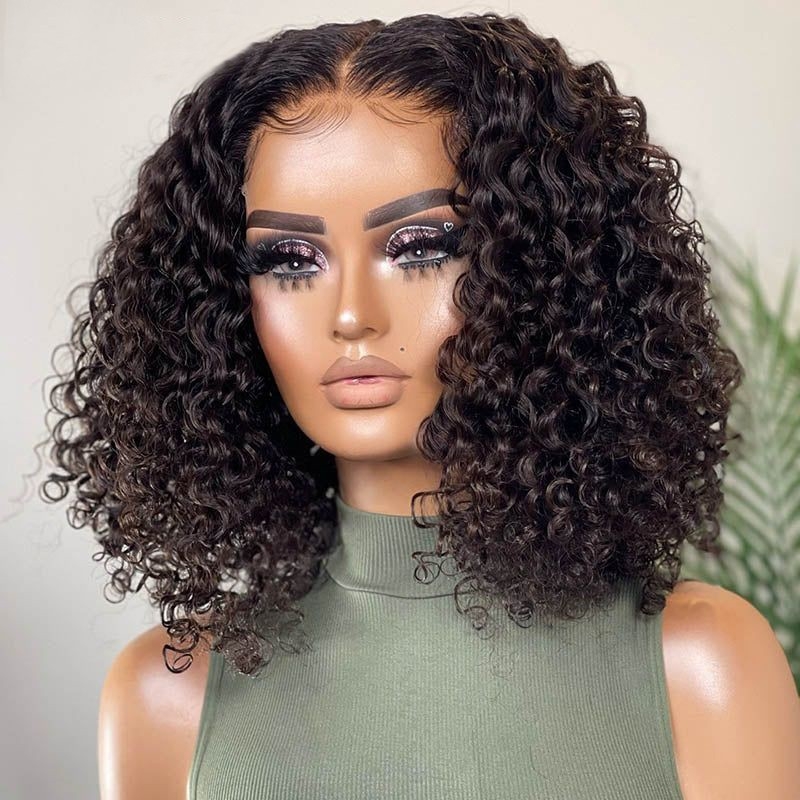 Achieve a stylish curly bob look with easy glueless installation using Mismarialee's 5x5 skinlike real HD lace closure wig