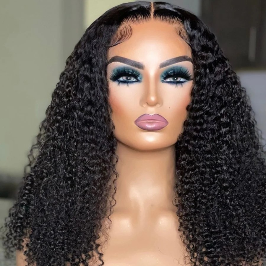 Get a trendy kinky curly look with Mismarialee's wear & go glueless wig, featuring a 5X5 skinlike real HD lace closure