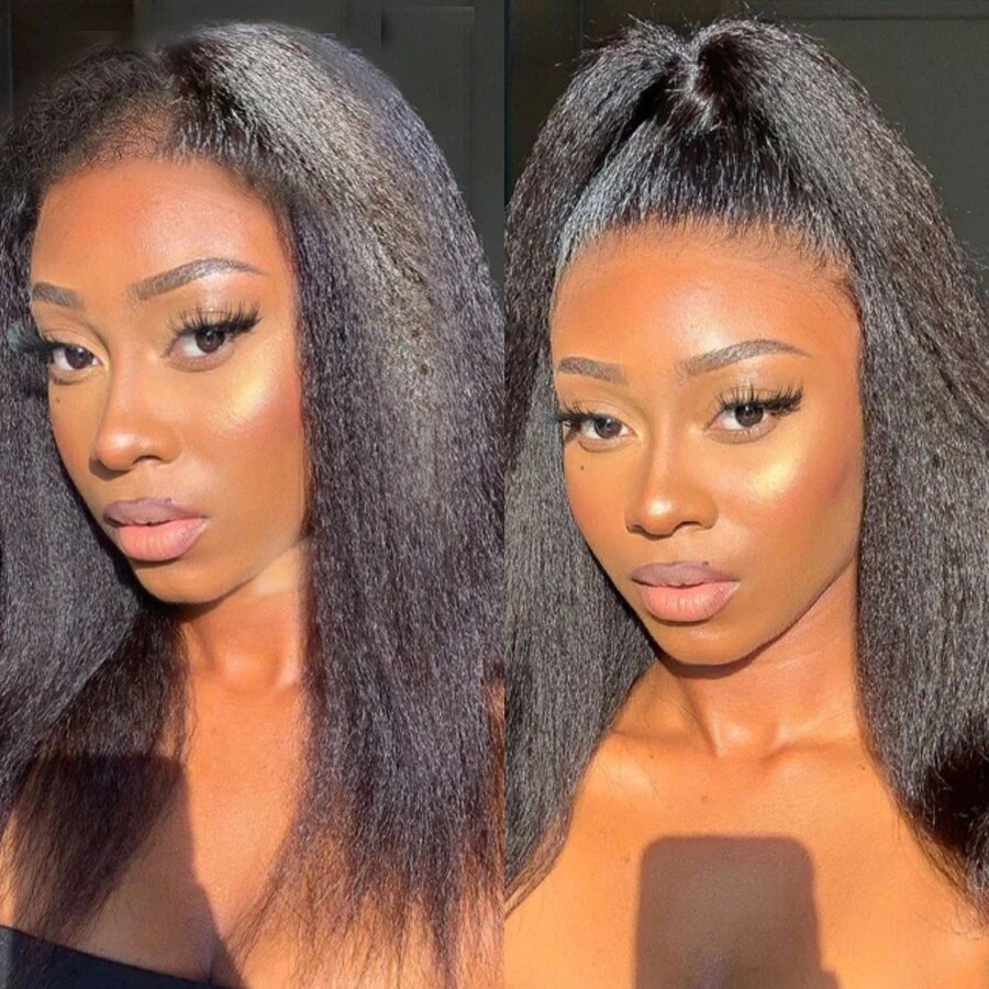 Experience the beauty of kinky straight hair with Mismarialee's glueless wig, featuring Type 4C edges and a 5x5 skinlike real HD lace closure