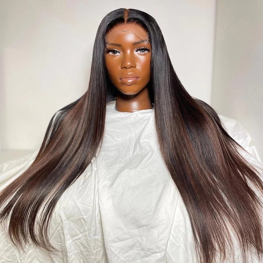 Elevate your style with a highlight balayage straight wear & go wig, featuring Mismarialee's 5X5 HD lace closure