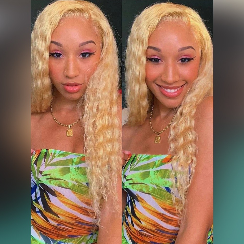 LADYNELA Water Wave Hair with 613 Blonde Lace Front and 13x4 Natural Hairline Honey Blonde Hair