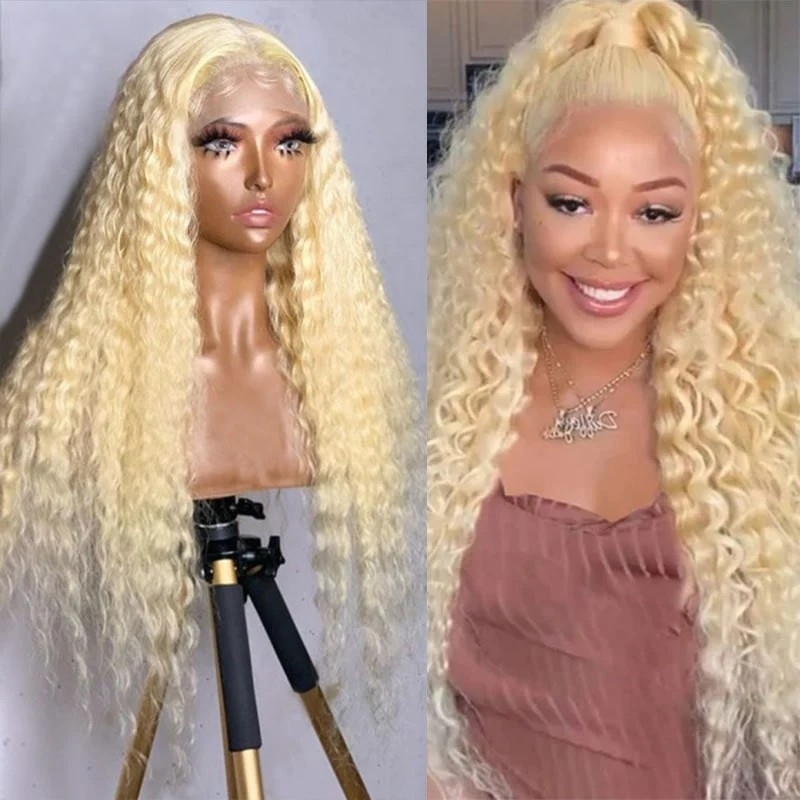 613 Blonde Water Wave with Transparent HD Lace and 13x4 Lace Front Wig in Human Hair