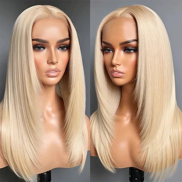 Layered Cut 613 Blonde Straight Glueless 13x4 HD Lace Front 100% Human Hair Wig