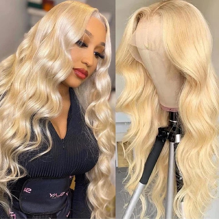 Pre-Plucked 613 Blonde Human Hair Wig in Body Wave with 13x4 HD Lace, Glueless and Honey Blonde