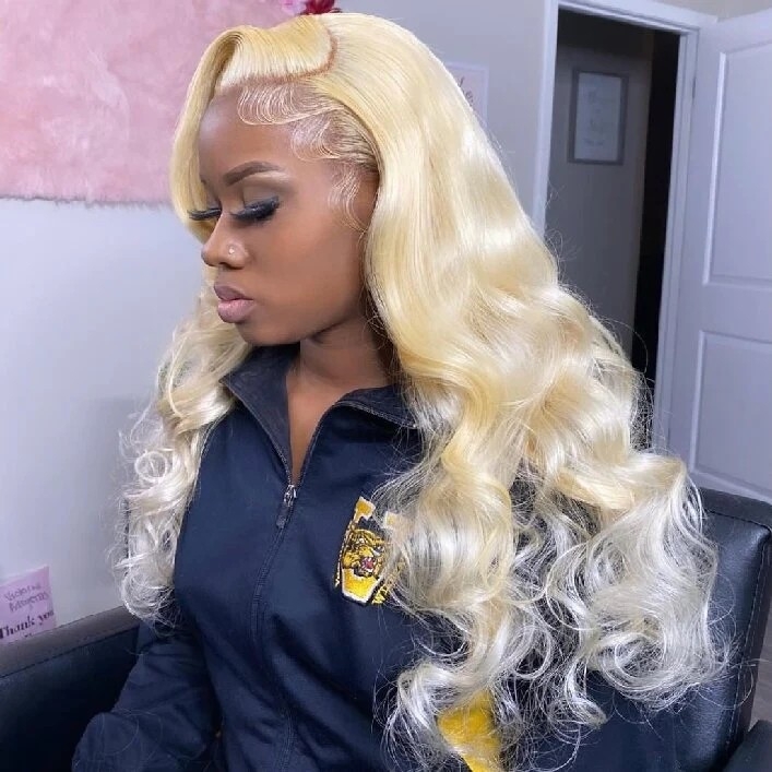 Barbie Colored 13x6 HD Lace Front Wig with Transparent Pre-Plucked Body in 613 Blonde, Ideal for Black Women