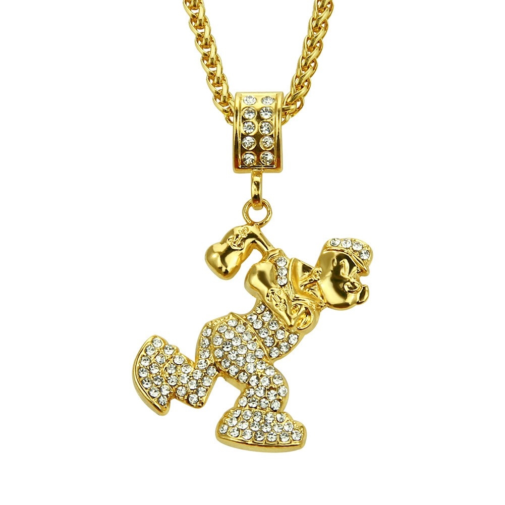 European and American New Trendy Personality Fashion Inlaid Diamond Cartoon Character Pendant Long Alloy Necklace Accessories Manufacturer Wholesale