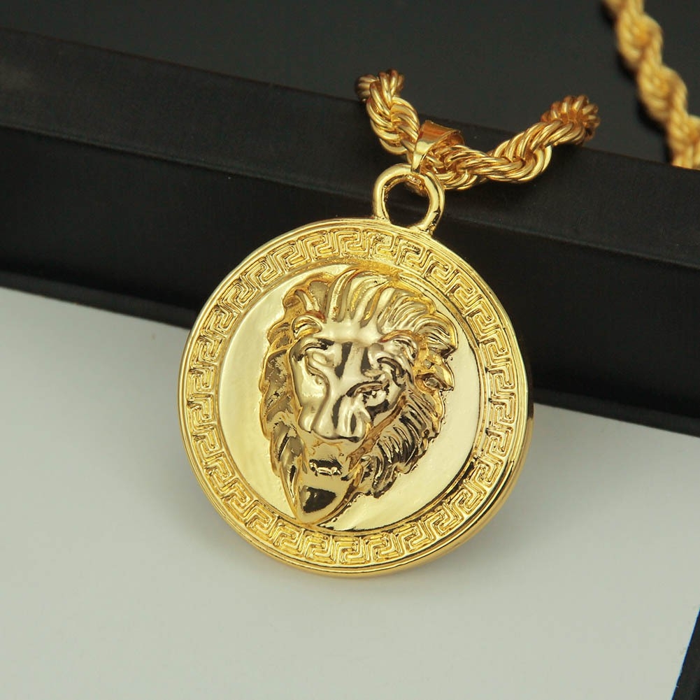 AliExpress New Jewelry Hip-hop Round Lion Head Pendant Necklace European and American Fashion Alloy Pendant Foreign Trade Accessories Manufacturer