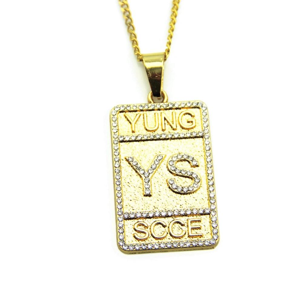 Foreign Trade New Necklace Hip-hop Letter Dog Tag Necklace AliExpress Inlaid Diamond Pendant European and American Fashion Accessories Manufacturer Wholesale