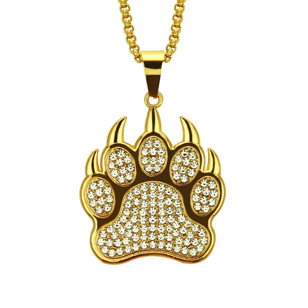 European and American New Hip-hop Necklace Foreign Trade AliExpress Best-Selling Bear Paw Pendant eBay Vintage Fashion Accessories